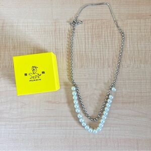 Silver and White Beaded Necklace